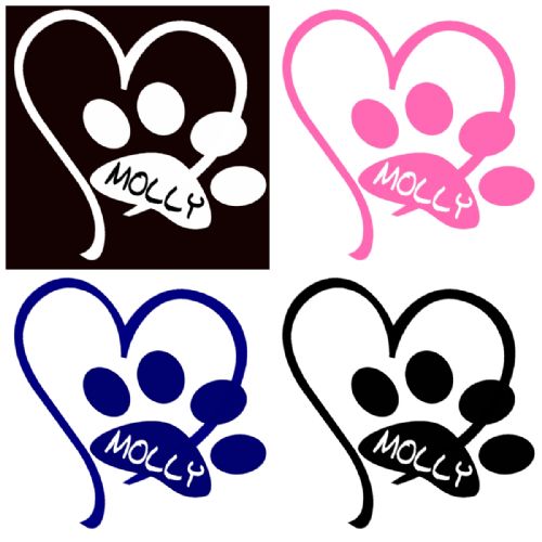 Personalised Paw Car Window Sticker, Car Dog Cat Name Pet Paw Print with Heart,